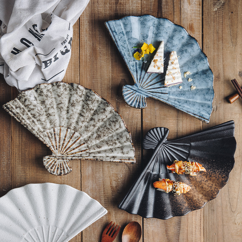 Japanese-Style Sushi Plate, Fan-Shaped Plate, Creative Irregular Personalized Snack Plate, Dessert Presentation Plate, Hotel Restaurant Commercial Tableware