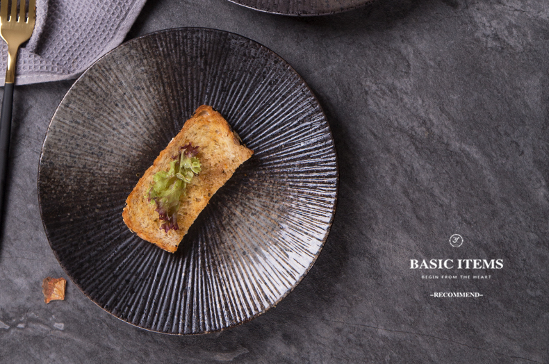 Japanese ceramic plates pasta dish beefsteak plate of fruit bowl disc new creative black frosted glass tableware
