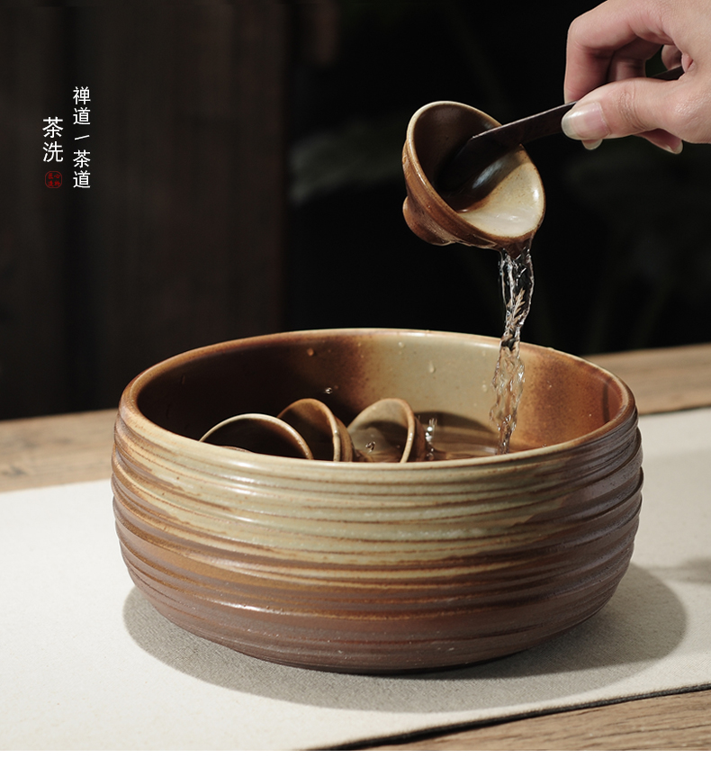 Retro coarse pottery tea wash to kung fu tea set large glass wash bowl in hot water jar bucket basin tea accessories with zero