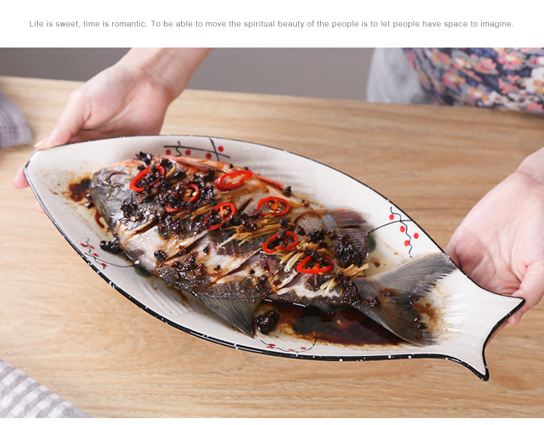 Ceramic restaurant tableware large fish dish steamed fish dish fish dish home plate special - shaped plate microwave oven is available