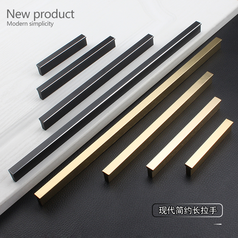 Modern minimalist solid T shaped golden cabinet door handle Nordic minimalist bronze color wardrobe drawer black overall cupboard handle