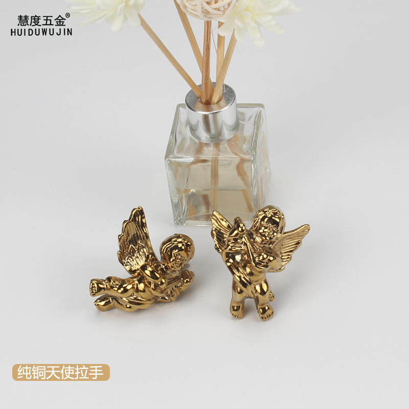 Pure copper Nordic French angel all copper single hole handle drawer cabinet door creative luxury brass bright gold small handle