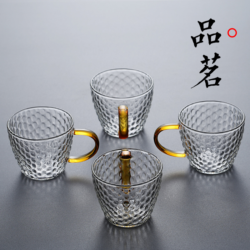 High temperature resistant glass small teacup with hammer mesh pattern Small Kung Fu tea cup Household personality small cup Master cup