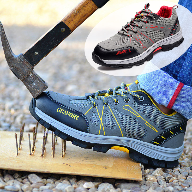 Labor Shoes Men's Ladle Head Anti-Smashing Puncture Summer Breathable Deodorant Anti-Slip Safety Shoes Casual Light Working Shoes