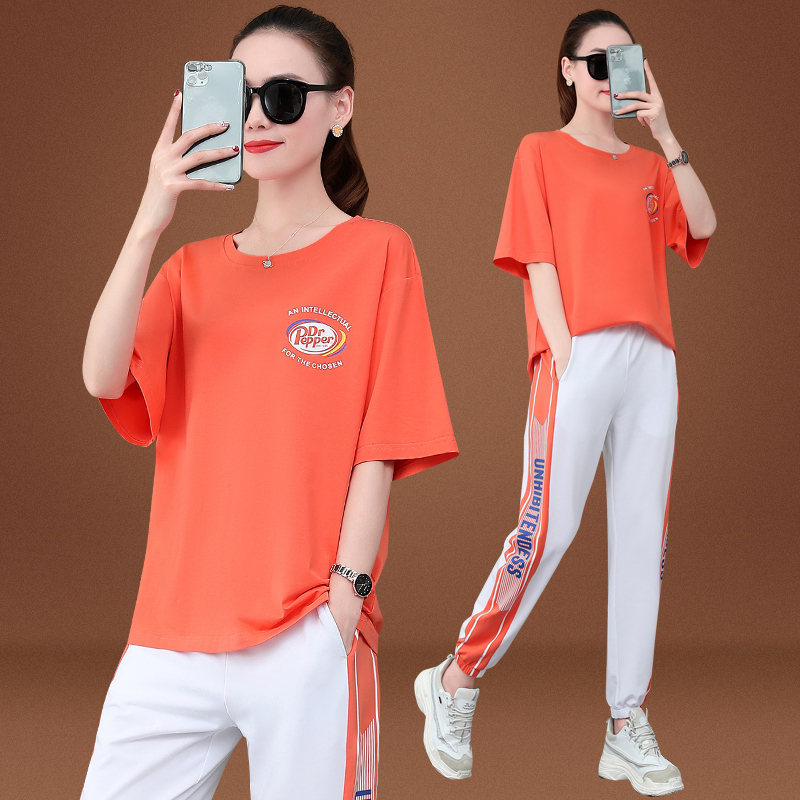 361 loose suit female summer breathable sports Jordan Nuo morning running fashion cotton trousers casual round neck two-piece set
