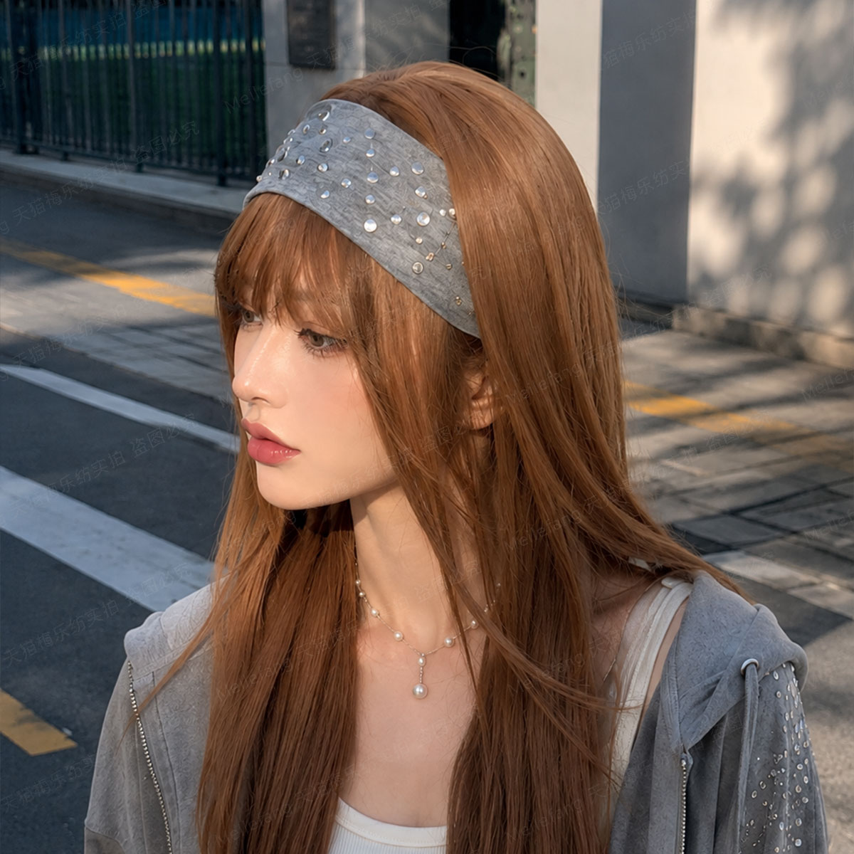 Korean style Y2K design, subculture studded elastic headband, women's headband, wide brim, non-slip, versatile, sweet and cool.