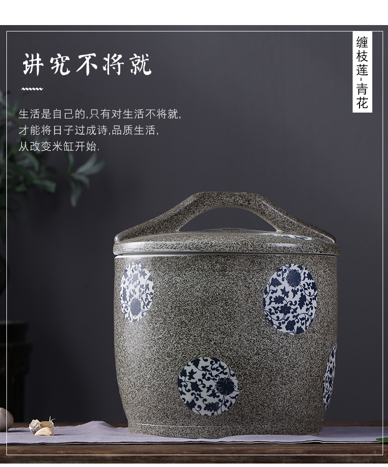 Barrel of jingdezhen ceramics with cover household rice storage box sealing insect - resistant 10/20 kg moisture rice such as pot ricer box