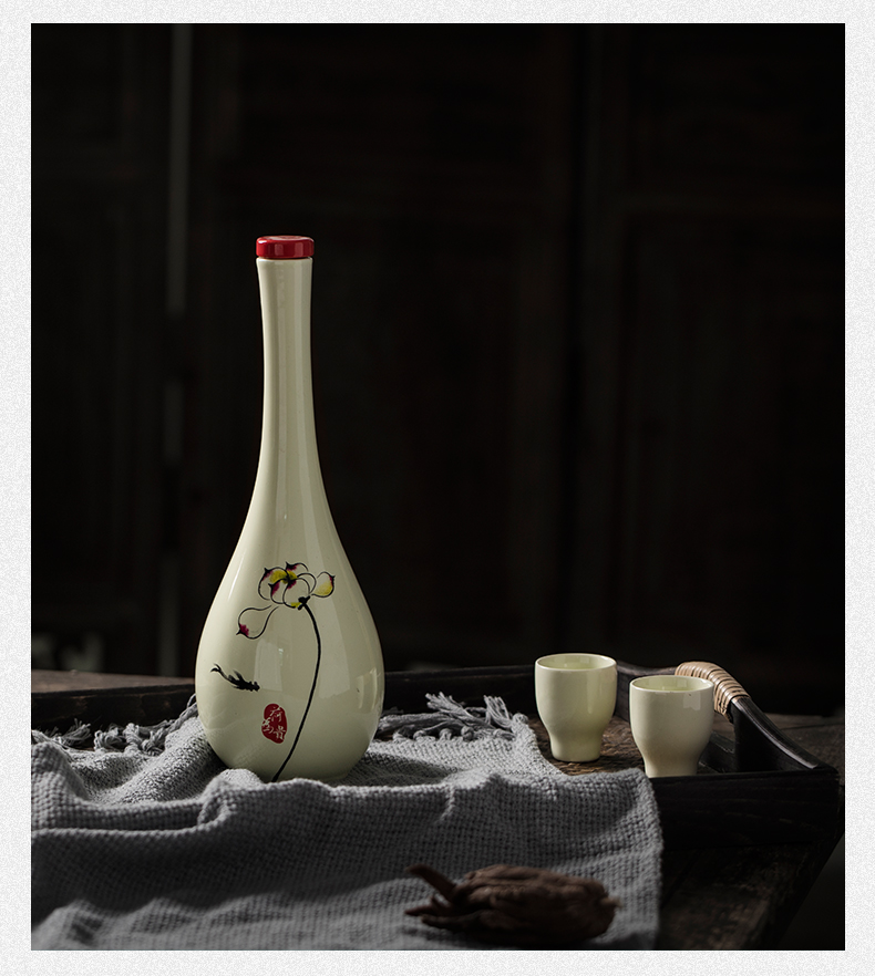 Antique 1 catty jingdezhen ceramic wine bottle empty bottle creative furnishing articles vase seal wine gift box set by hand
