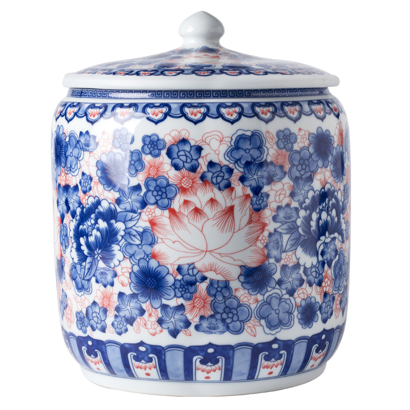 Jingdezhen ceramic barrel ricer box rice flour storage bin 20 jins home moistureproof insect - resistant rice jar with cover seal the bucket