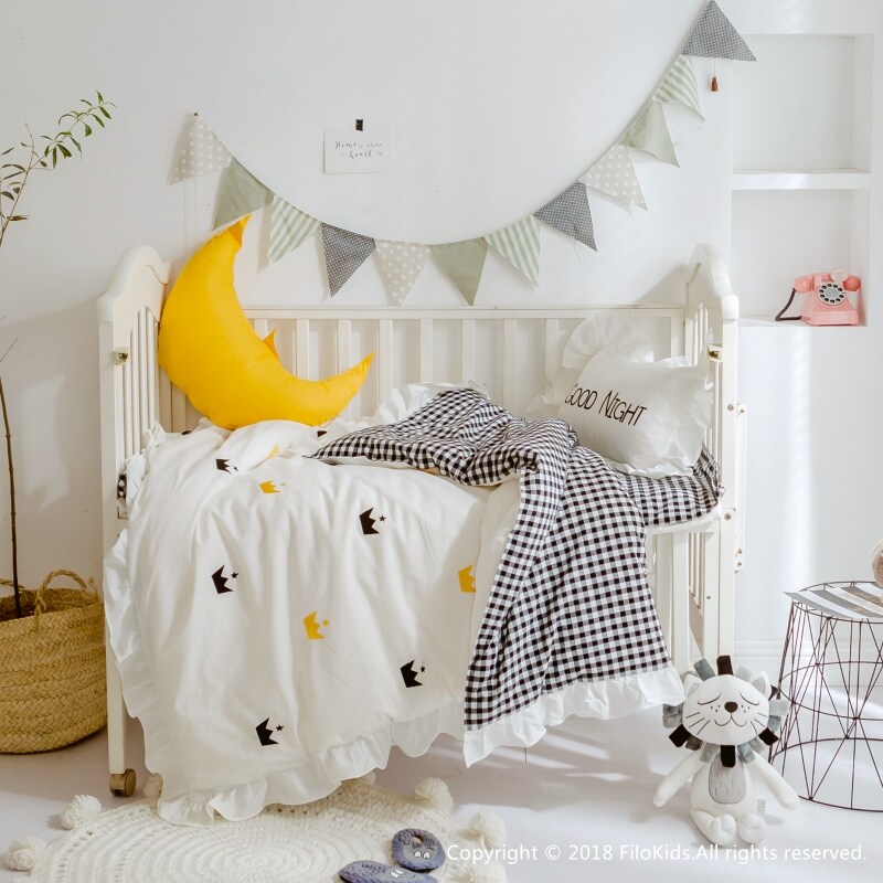 (Spot SF) ins Nordic Simple A Class Baby Cotton Washed Cotton Baby Quilt Cover Three-piece Set