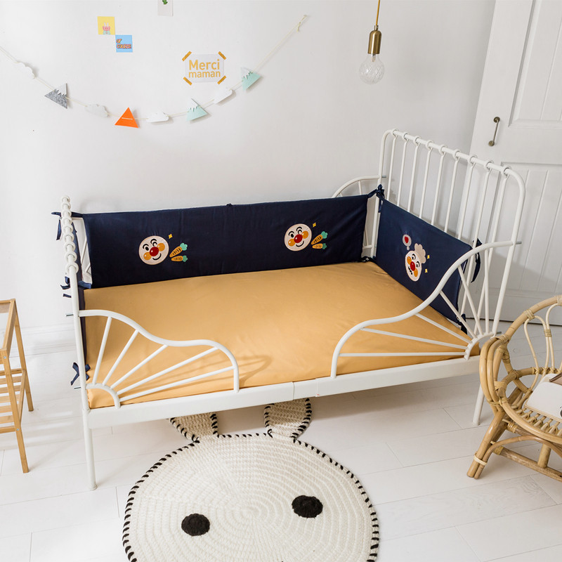 Cotton crib bedside satin cartoon embroidered baby guardrail anti-pinch fence four seasons available