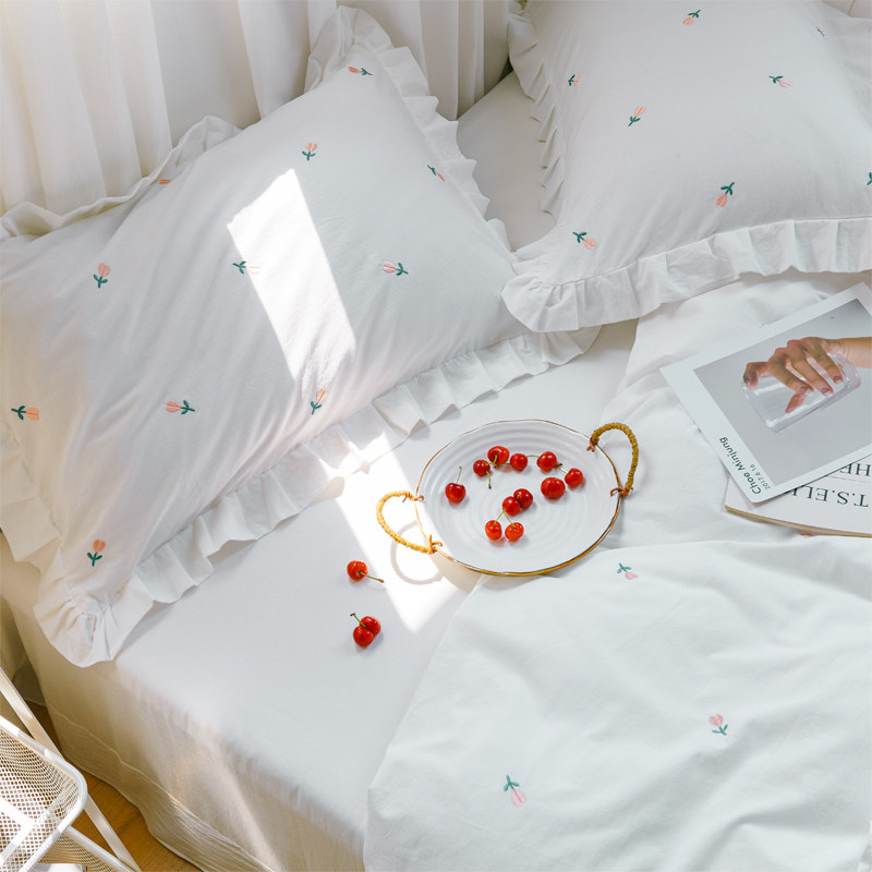 Full cotton washed cotton embroidered Korean version Pure white Children's bed Upper Supplies Kit Parent-child Mom bed Crushed Flowers Pure Cotton