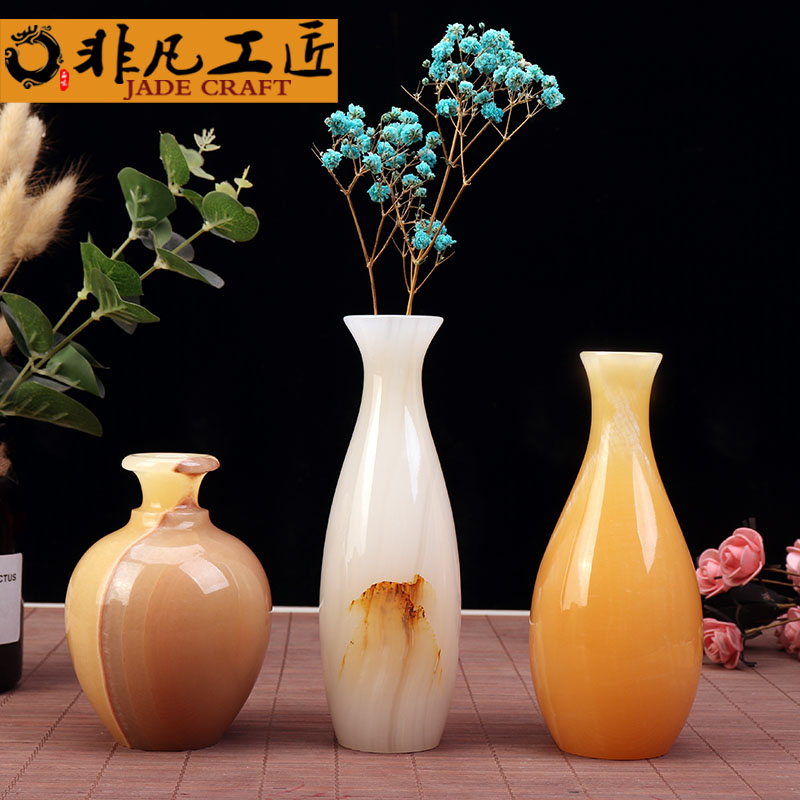 Natural jade small vase home decoration decoration flower arrangement dry flower Chinese living room TV cabinet craft gift decoration gift