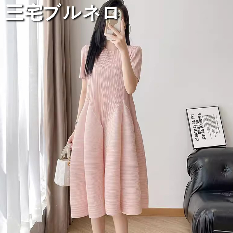Miyake Brunello Pleated Dress Women's Short-Sleeved Summer New Style Versatile Loose Women's Clothing Flower Bud Pleated Skirt Miyake Brunello Pleated Dress Women's Short-Sleeved Summer New Style Versatile Loose Women's Clothing Flower Bud Pleated Skirt