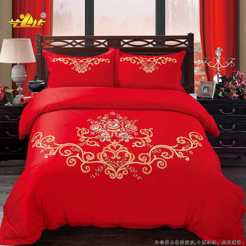 Art Da Pure Cotton Full Cotton Gon Satin Embroidery Kit Wedding bed Bedding Chinese Wedding Celebration Rou Embroidered four pieces