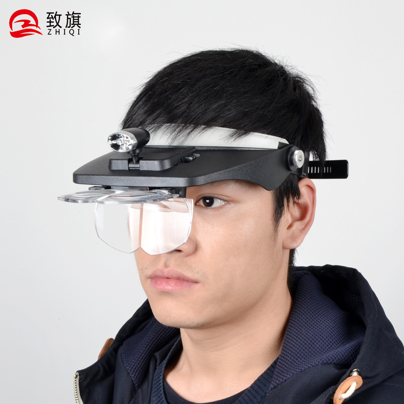 Flag eyeglasses magnification lens wearing lens with lamp 5 times HD old man reading 300 grafts eyelashes beauty pupil 60 mobile phone repair 100 portable 1000 special