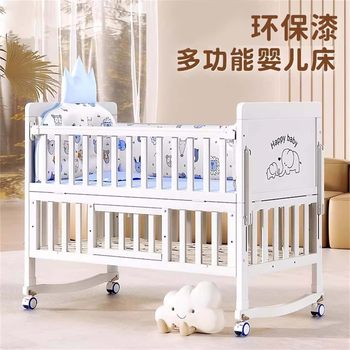 Zedbed Baby Crib Solid Wood Splicing Large Bed European Style Multifunctional Baby Bb Bed Cradle Newborn Children Movable
