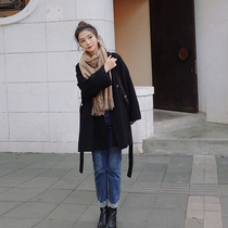 Black fur coat woman mid-autumn winter 2021 new Korean version temperament double-row buttoned little taller