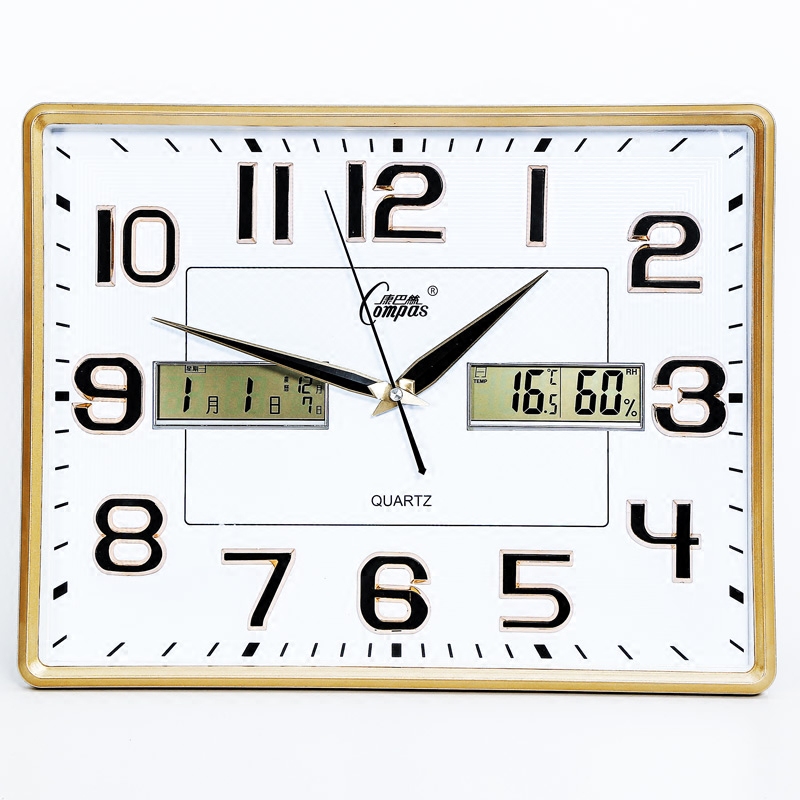 Kangba Silk wall clock Calendar clock mute clock Simple square living room clock Bedroom household 20-inch quartz clock