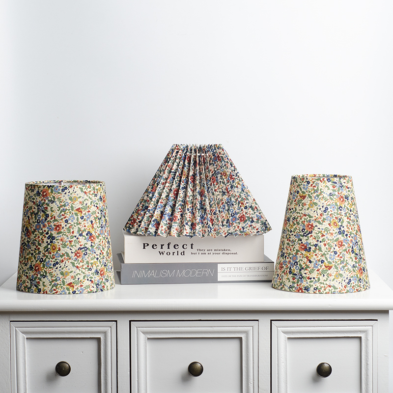 Pastoral Style Pleated Linen Fabric Lampshade Small Floral Retro Bedroom Hotel Bedside Floor Lamp Accessories DIY