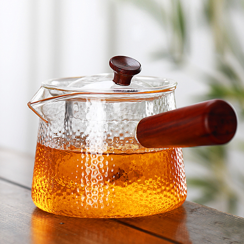 Wooden handle glass pot side handle tea steamer heat-resistant teapot boiling teapot cup tea teapot gongfu tea temperate filter wooden handle
