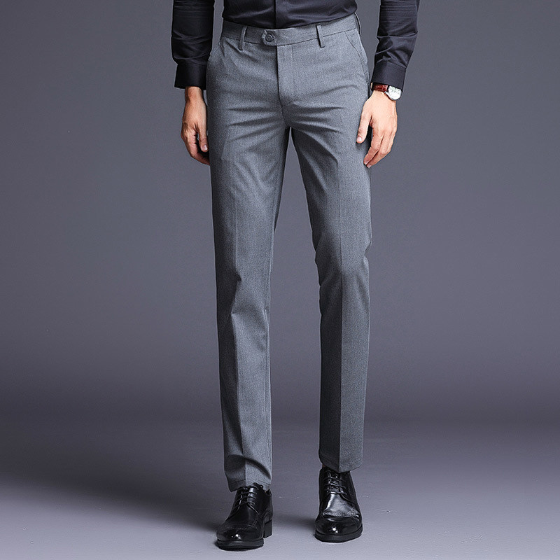 Korean version of simple Joker long version of slim body cut trousers men's business dress 2021 New slim straight casual pants