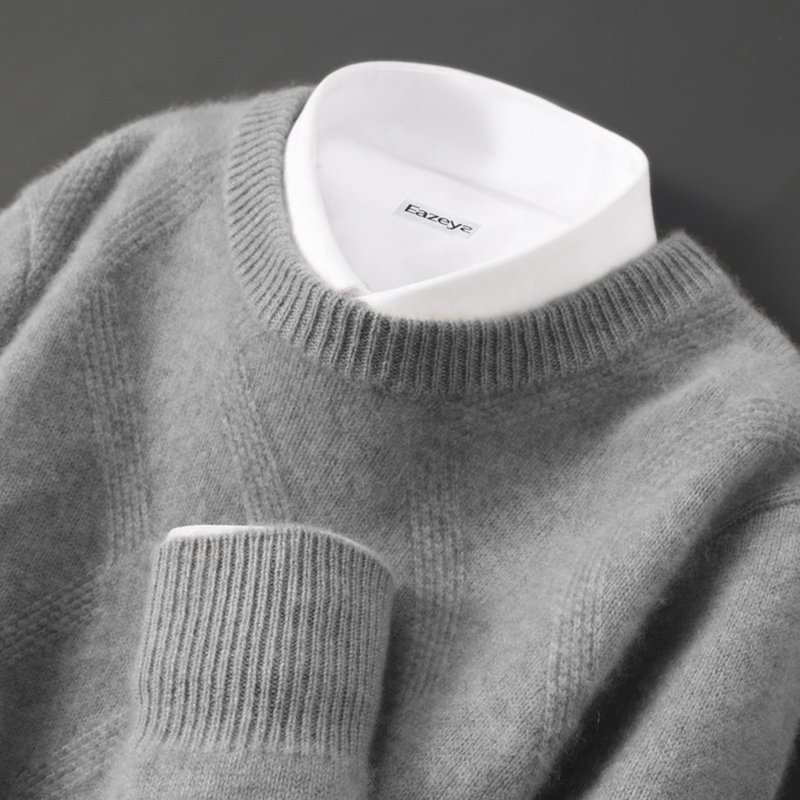 Jeep Jeep Shirt Round Neck Loose Wool Sweater Men's Winter Classy Thick Jacquard Business Cashmere Sweater Men's Knitwear