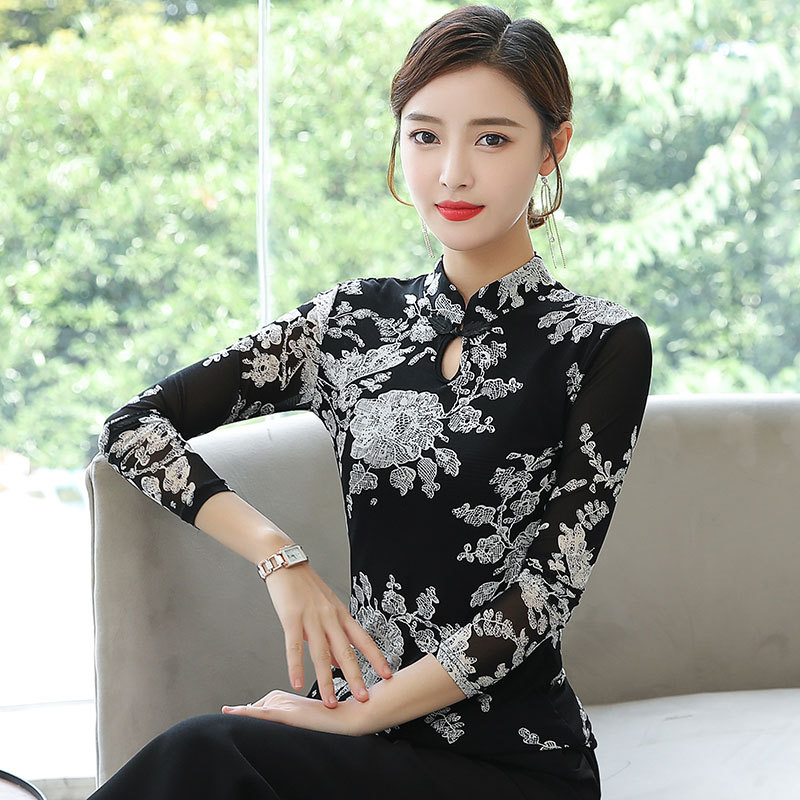 Autumn national standard modern social dance national style women's top Latin dance long sleeve retro Chinese square dance dress