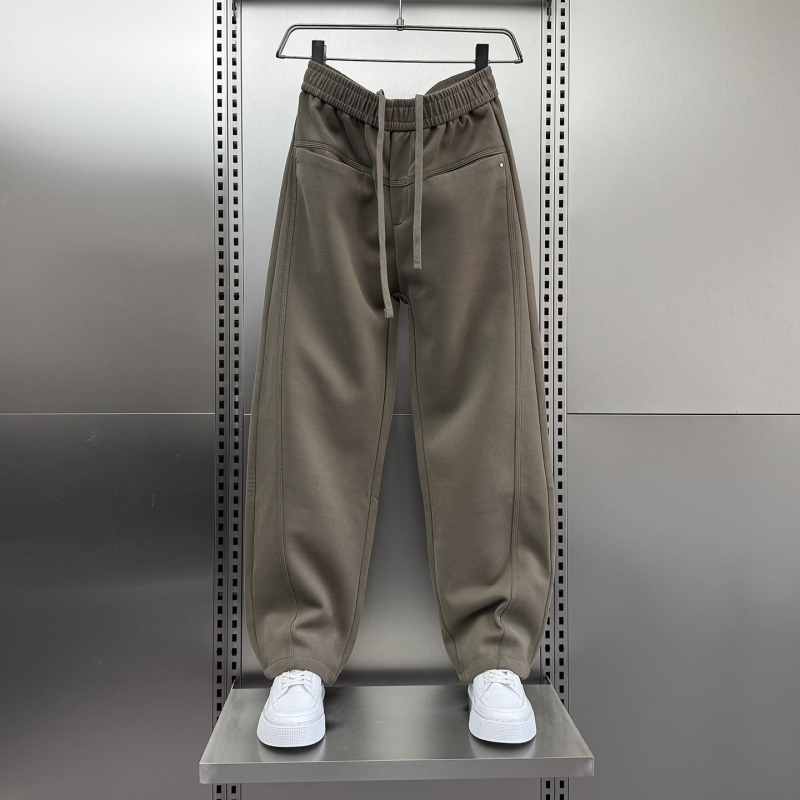 2026 Autumn/Winter New Fleece-Lined Casual Straight-Leg Pants for Men, Loose Fit, Versatile, Elastic Waist with Drawstring, Gray Sweatpants