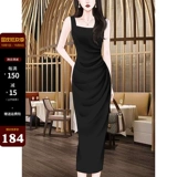 Элитное черное цветное шифоновое платье, летний жилет, длинная юбка, яркий броский стиль, эффект подтяжки, городской стиль