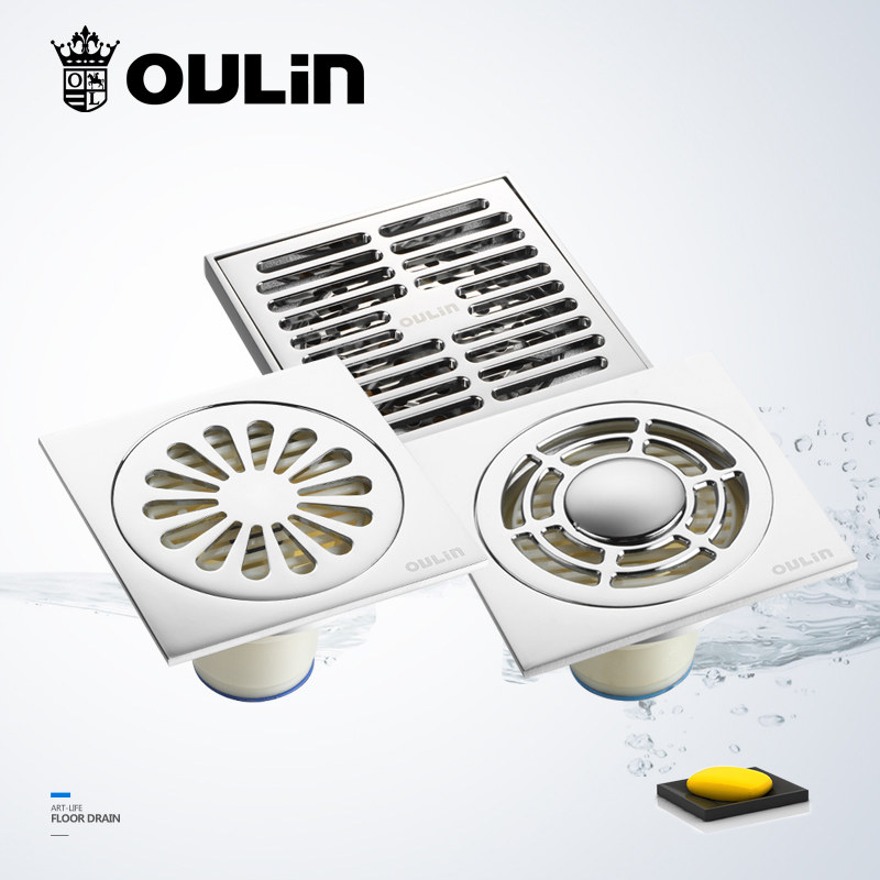 Oulin bathroom floor drain all copper deodorant floor drain balcony powder room bathroom washing machine floor drain large displacement floor drain