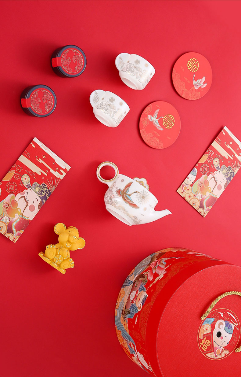 Jingdezhen ceramic tea set 2020 Spring Festival gift set during the Year of the rat gift porcelain high - end gift box