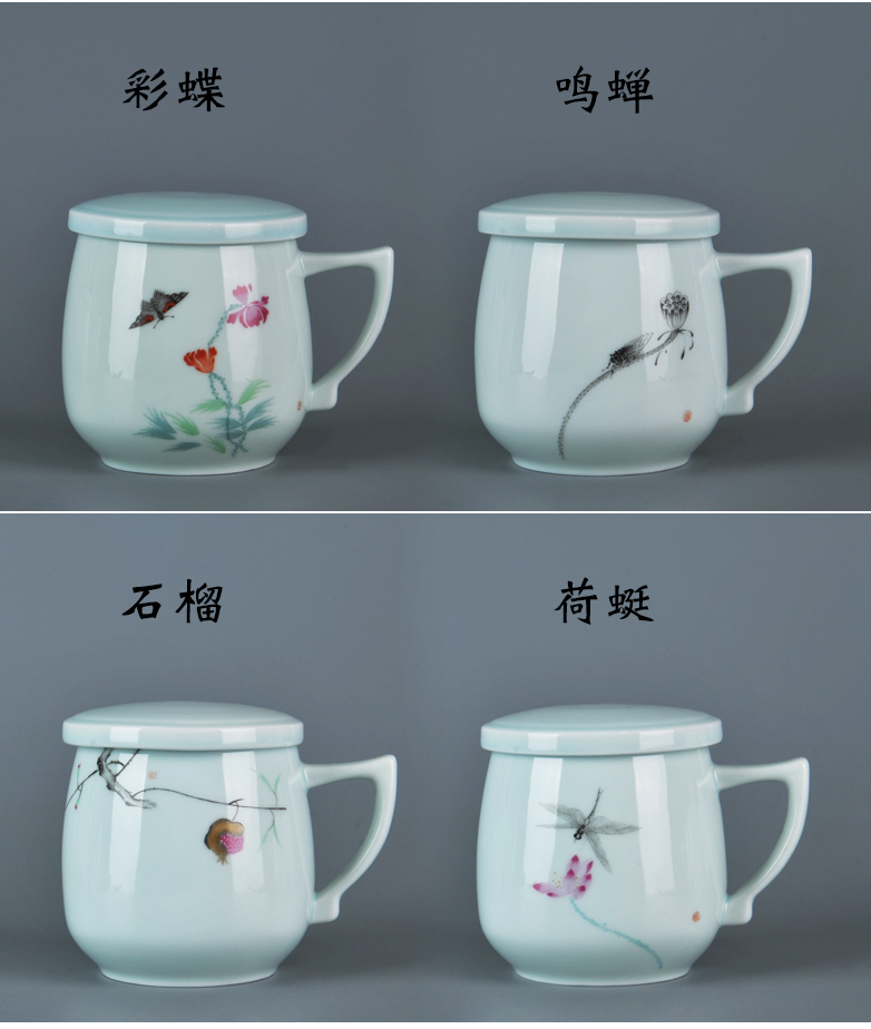 Jingdezhen ceramic glass mugs with cover large capacity office white porcelain cup celadon male Chinese tea cup