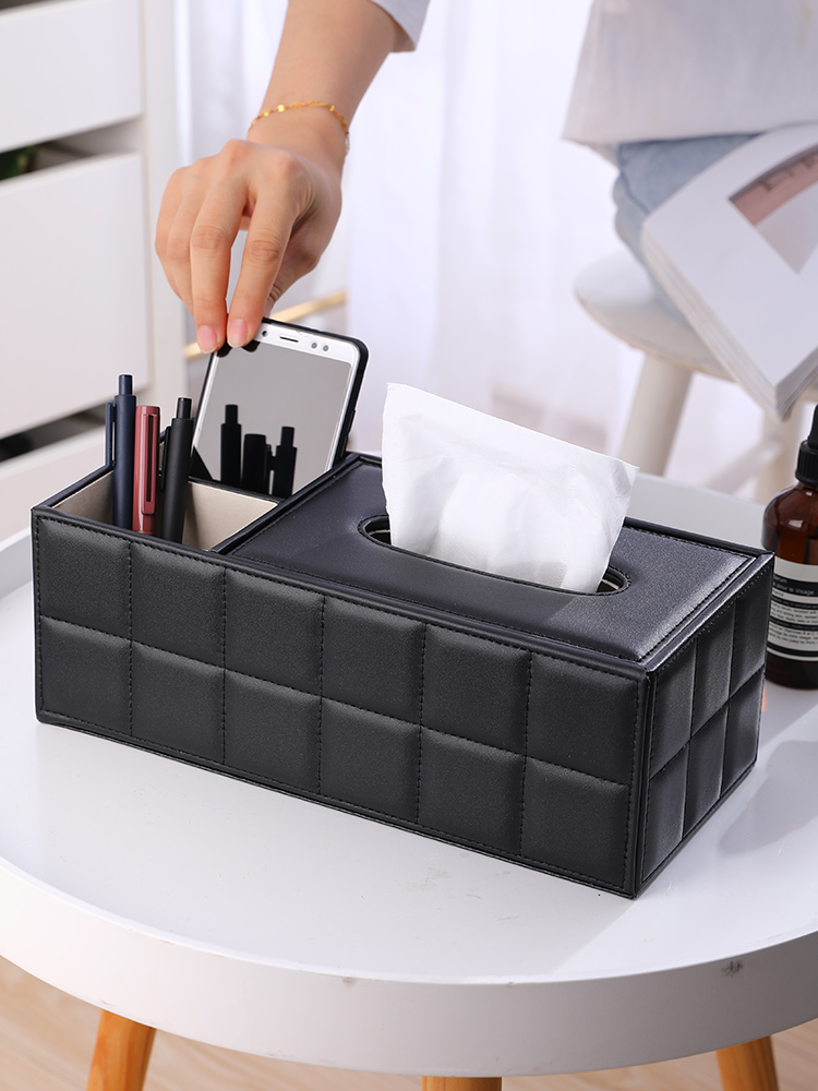 European multi-function tissue box Remote control storage box Napkin pumping box Toilet paper box Creative simple living room leather