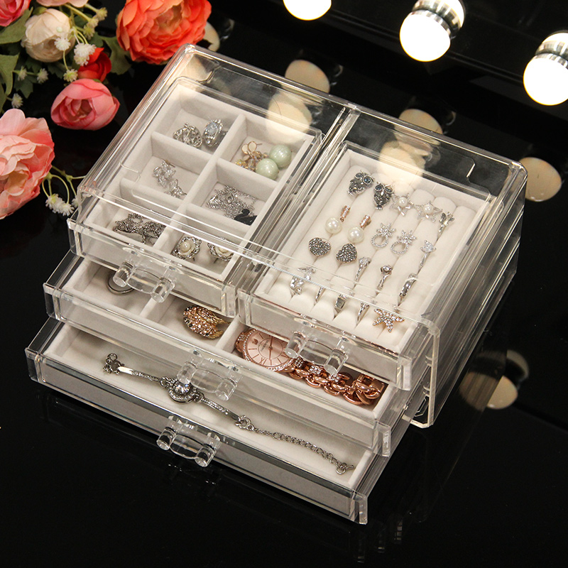 Transparent first decoration case princess Jane about ring necklace earrings Earrings Ornament Jewelry Containing box Multi-functional finishing box