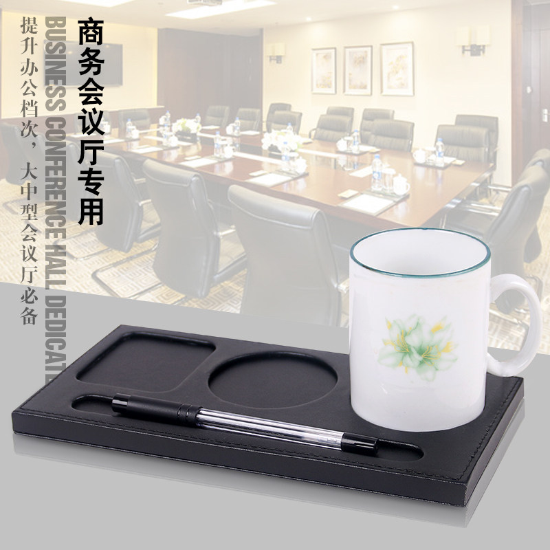 Creative Fashion Leather Trig Cup of Pen Slot Conference Room Business Office Supplies Hotel Tea Water Cup Mat Customisation
