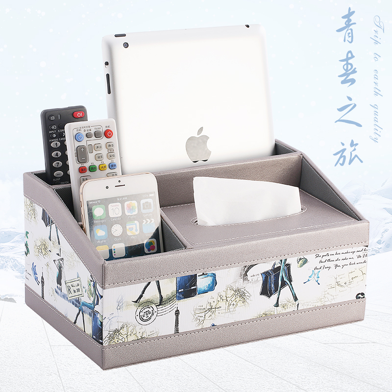 Cute leather desktop mobile phone remote control storage box European creative paper box napkin box living room home