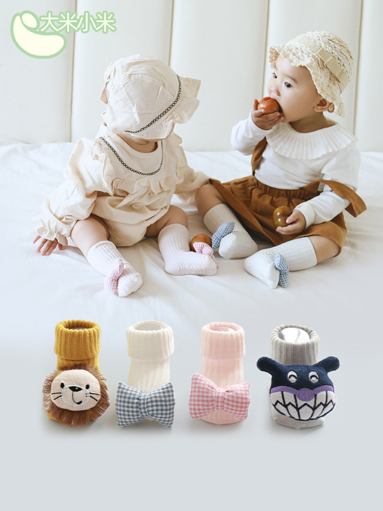 3 pairs of baby socks ins Korean version cartoon doll socks Cotton spring and autumn newborn baby floor socks