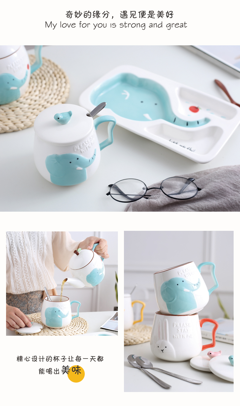 Express cartoon lovers ceramic mugs office creative move milk cup coffee cup with cover spoon trend