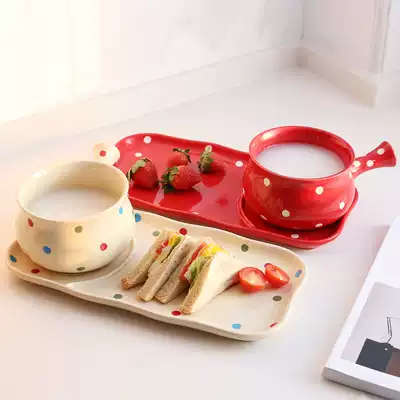 Breakfast combination tableware dishes set creative handle bowl soup bowl Bowl chopsticks bowl chopsticks Bowl table household personality one person food single