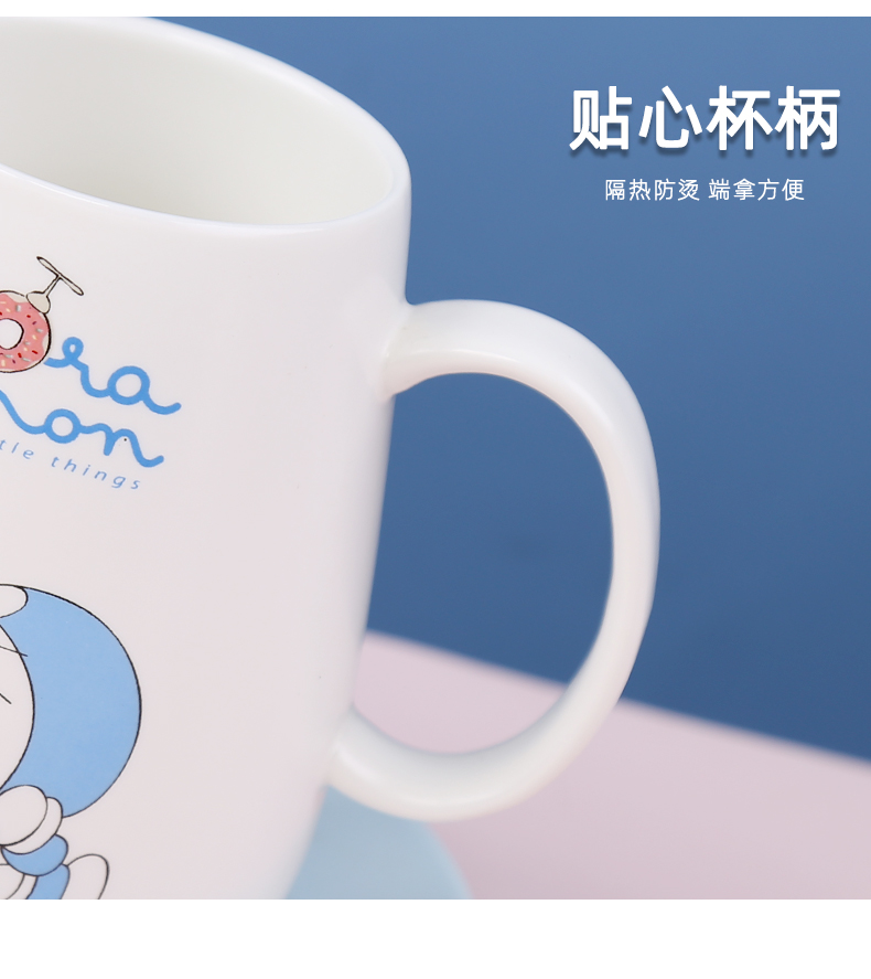 Doraemon ceramic mark cup express cartoon jingle cats children with cover spoon couples creative move trend