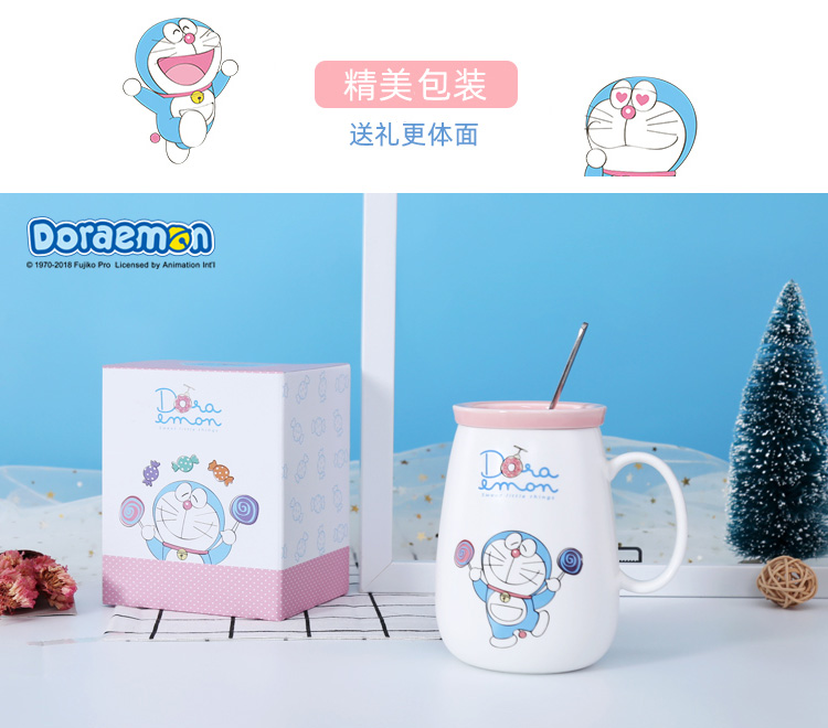 Doraemon ceramic mark cup express cartoon jingle cats children with cover spoon couples creative move trend