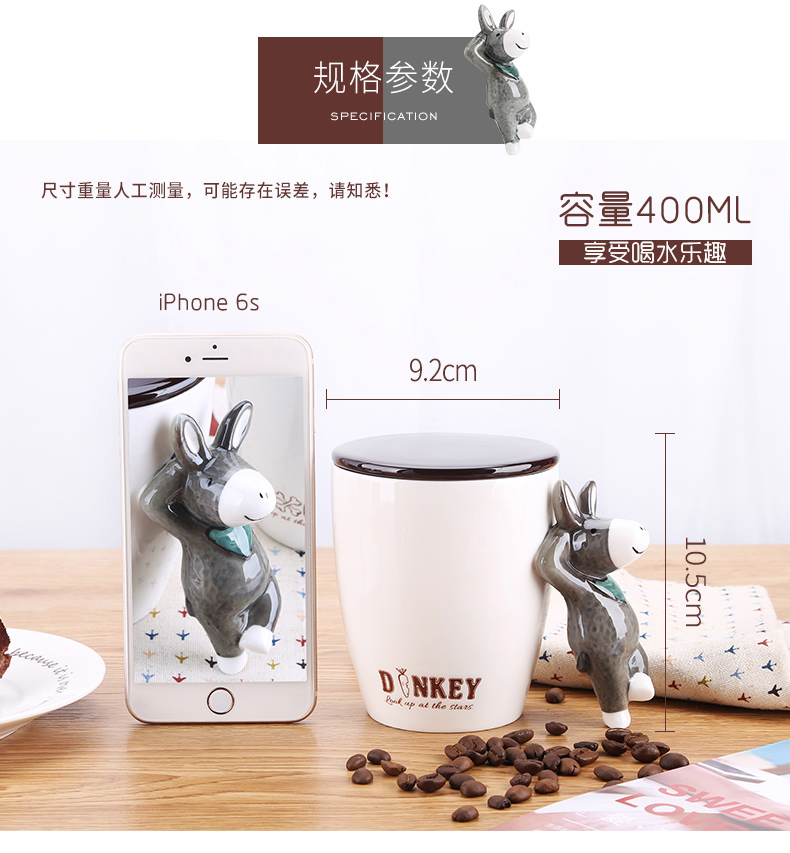 Ceramic creative move trend with cover run mark cup coffee lovers cup cereal oats cup female to male