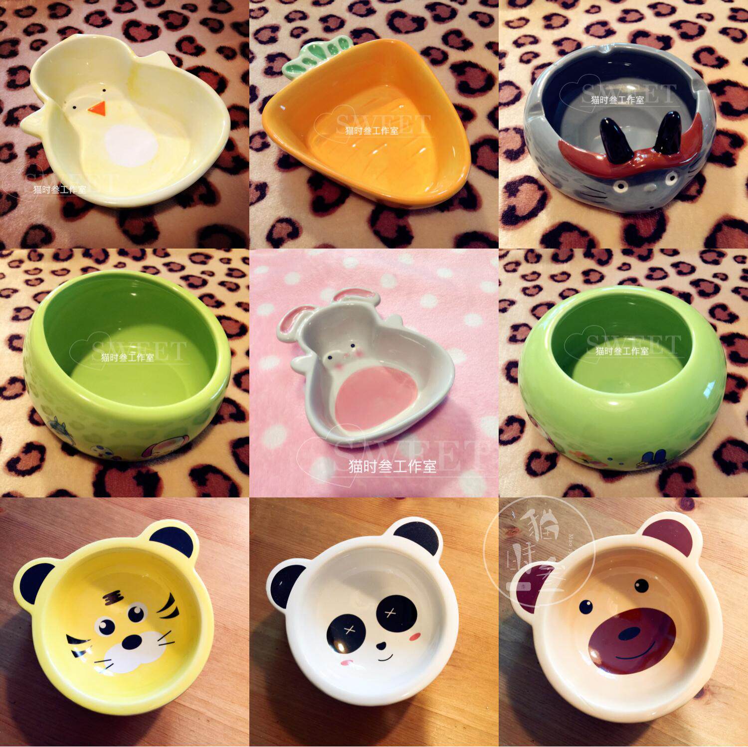 Cat-time-three-dragon cat rabbit-geranium-rat-food basin rice-basin ceramic feeder 