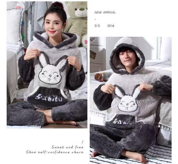 Mã lớn thêm mùa xuân và mùa thu san hô lông cừu ấm đôi đồ ngủ nữ mùa đông nam L béo cộng với phân bón tăng 200 kg XXXXXL bộ đồ mặc nhà