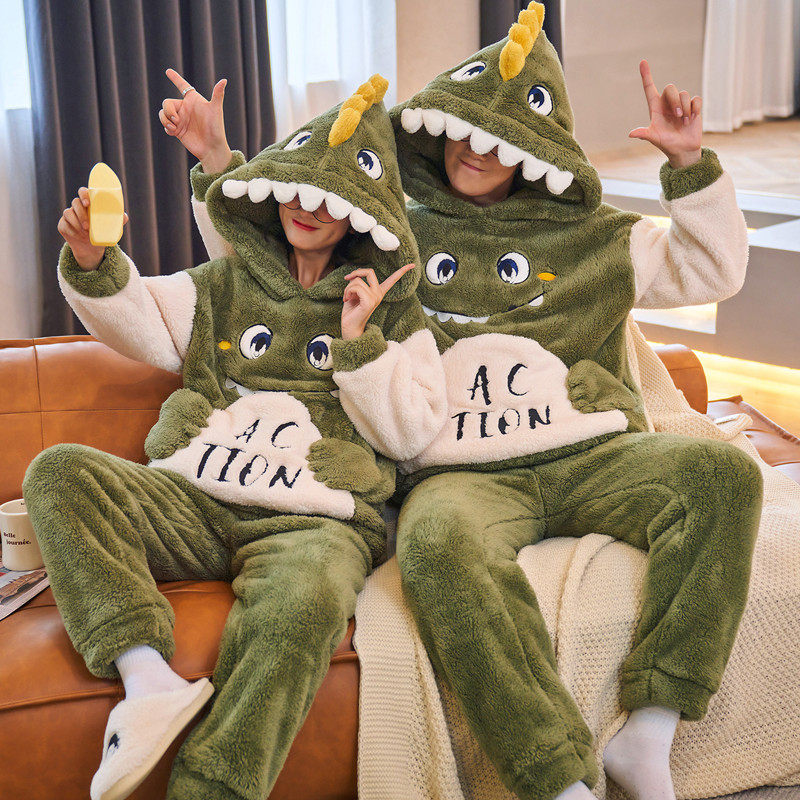 300 catty size couple pyjamas sleeping men's winter coral suede autumn winter plus suede thickened and fatter add up women's hat l