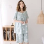 Áo cardigan size lớn cộng với bộ đồ ngủ nữ chất liệu cotton ngắn tay mùa hè 200 kg chẻ giữa và bà già gầy - Pyjama quần áo ngủ nữ