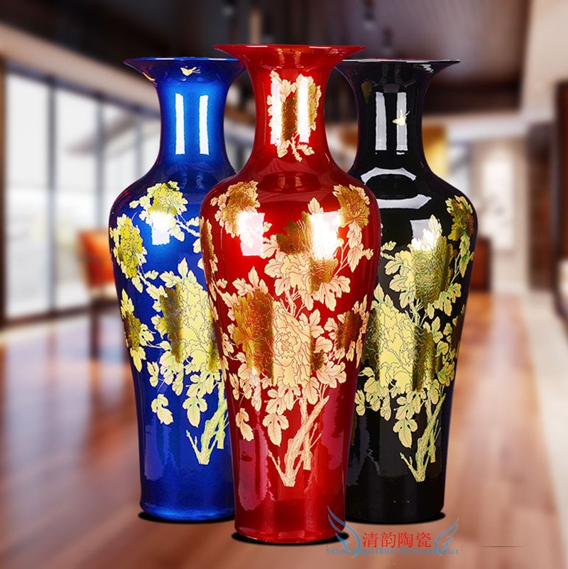 Jingdezhen ceramic large vase high-grade crystal glaze peony floor large vase home living room large decoration gift