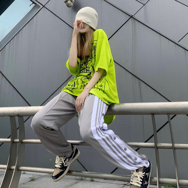 S1Y1 wanton HELIPORT tarmac trendy black and white striped buttoned casual pants ins couple loose straight pants