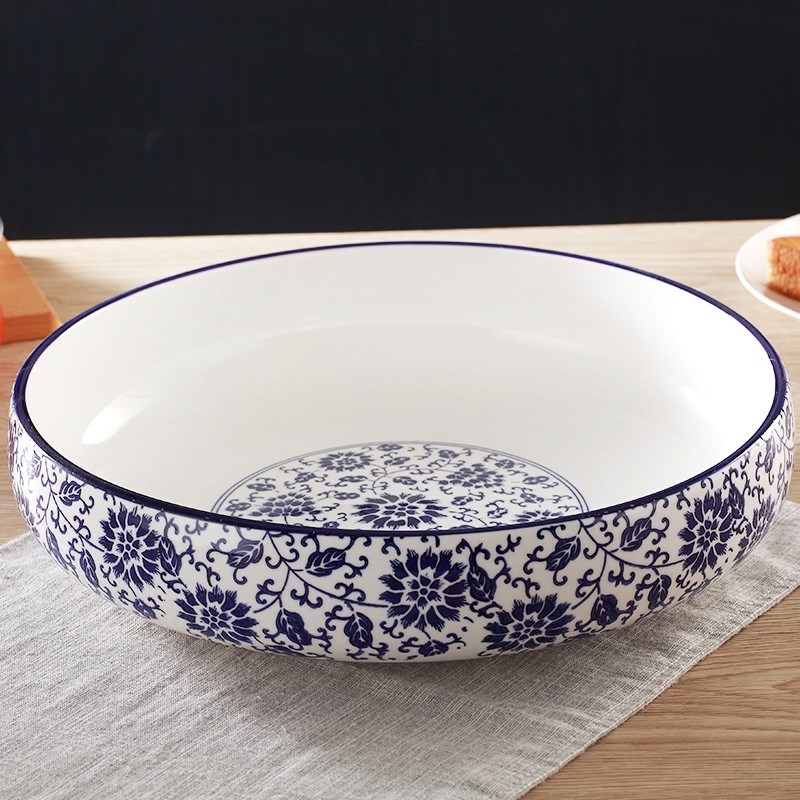 Super large blue and white soup bathtub cubicle ceramic household large bowl of noodles bowl tableware of ltd. fish pickled fish bowl